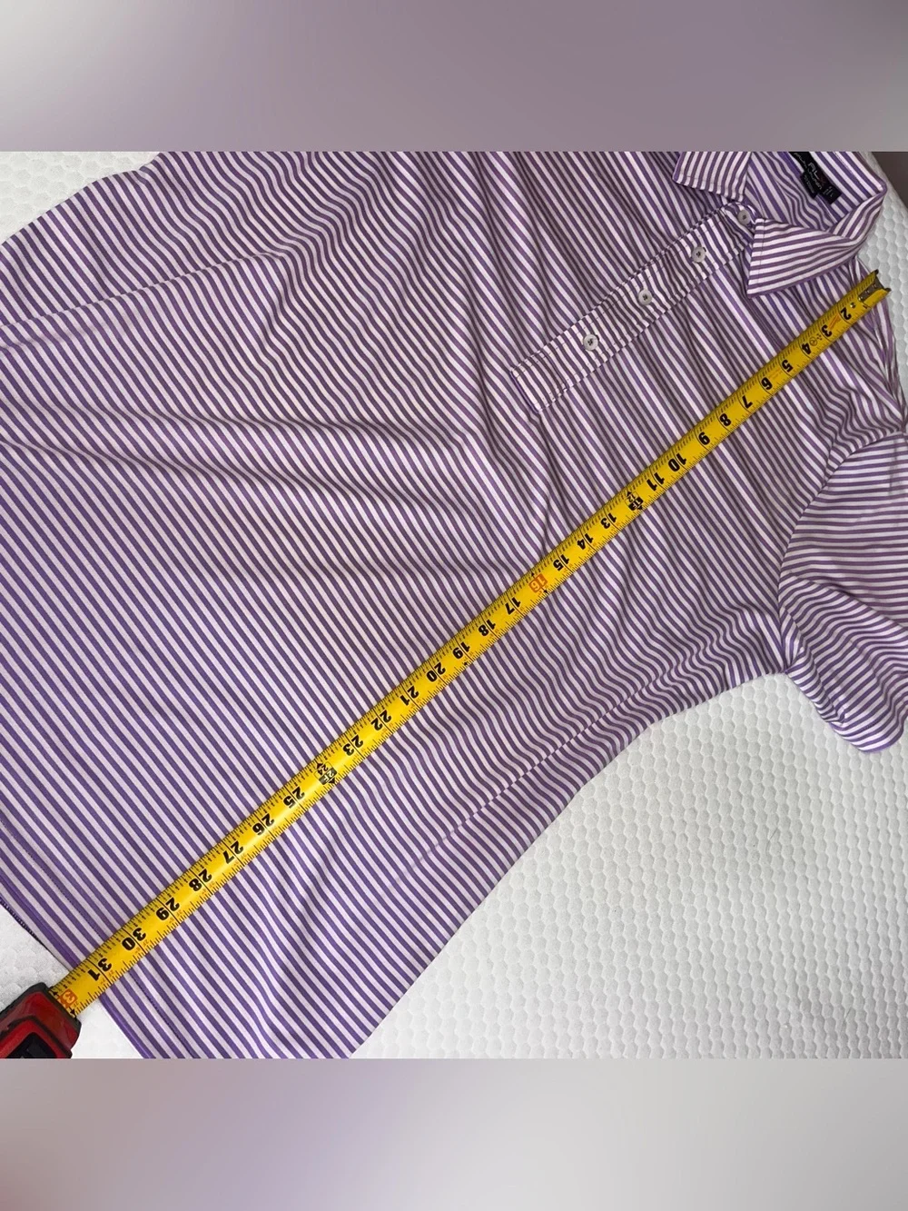 RLX Men Polo Shirt L Gold Performance Stretch Wicking Purple Striped Embroidered
